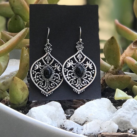 Silver and Black Bead Earrings - Picture 2 of 6